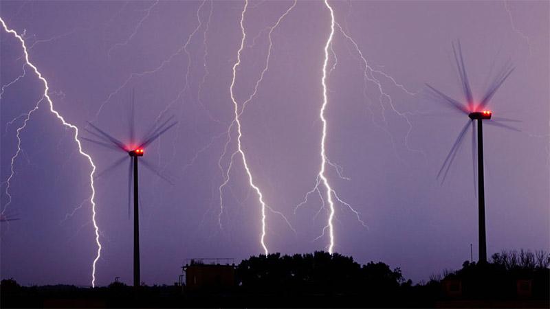 Lightning over windmills