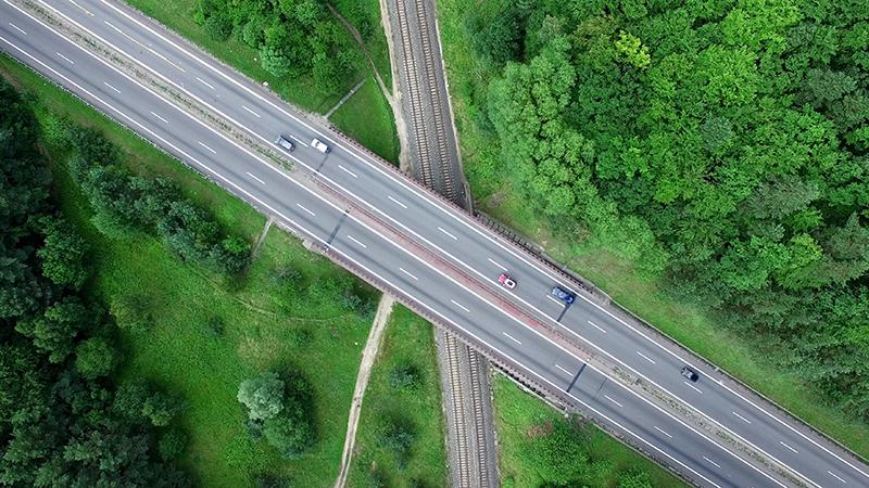 Aerial of Highway and Railroad 