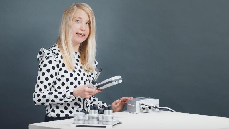 Sanna Lehtinen calibrating HMT330 with HM70 Hand-Held